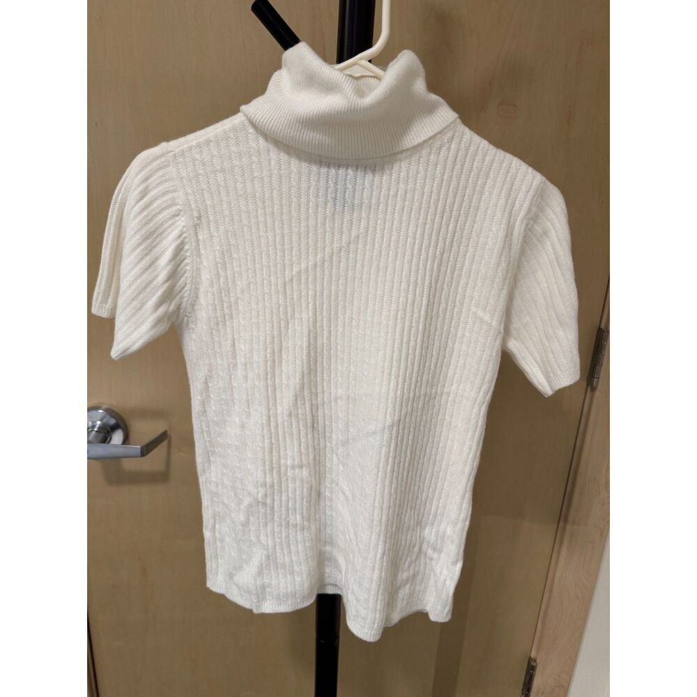 Vintage Herman Geist White Cable Knit Short Sleeve Turtleneck Size Small